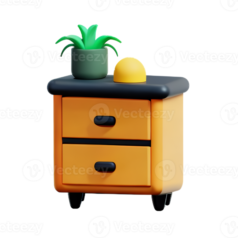 Wooden bedside table on white background png