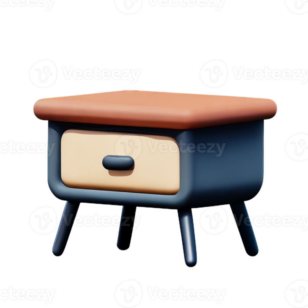 Wooden bedside table on white background png
