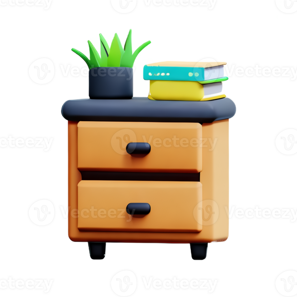 Wooden bedside table on white background png