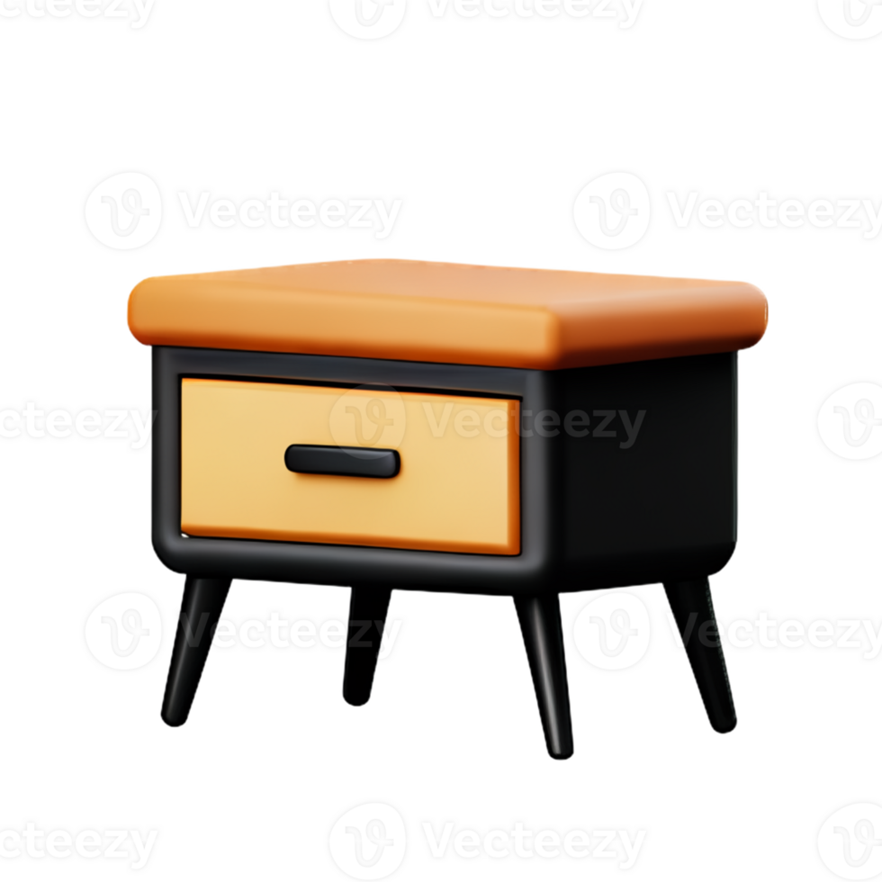 Wooden bedside table on white background png