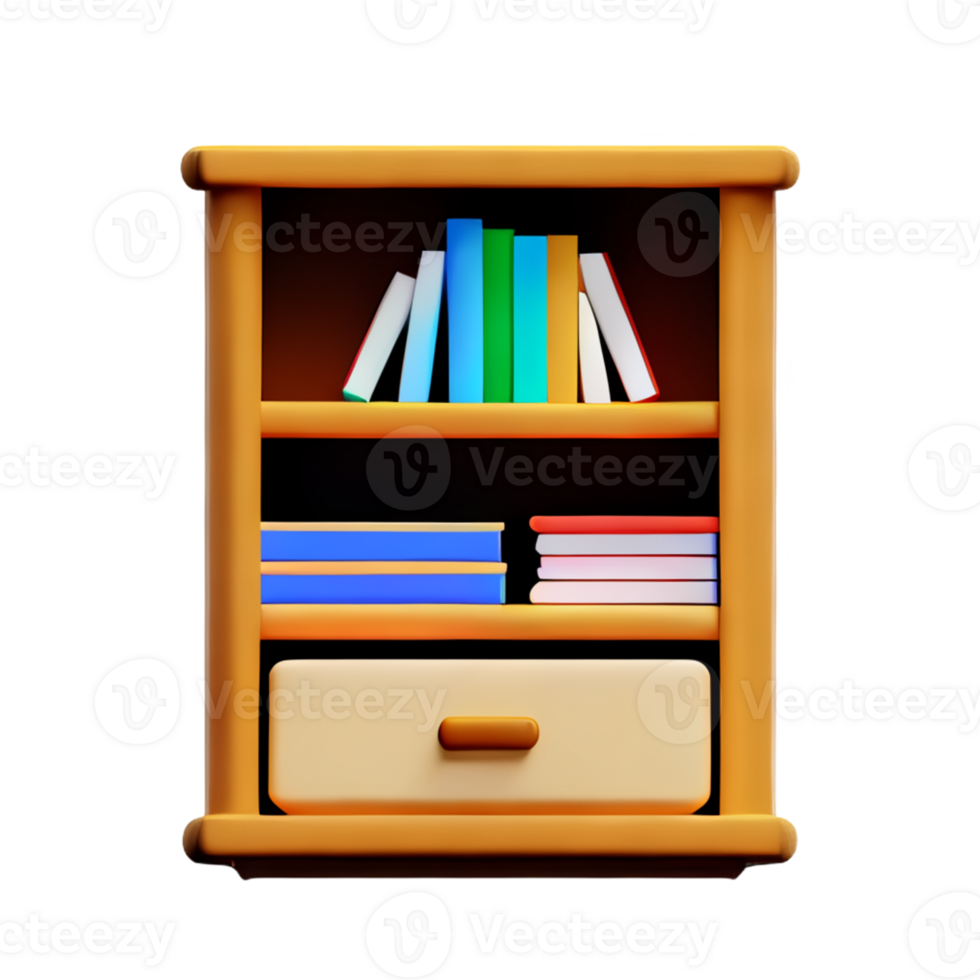 Modern bookshelf isolated with white background png