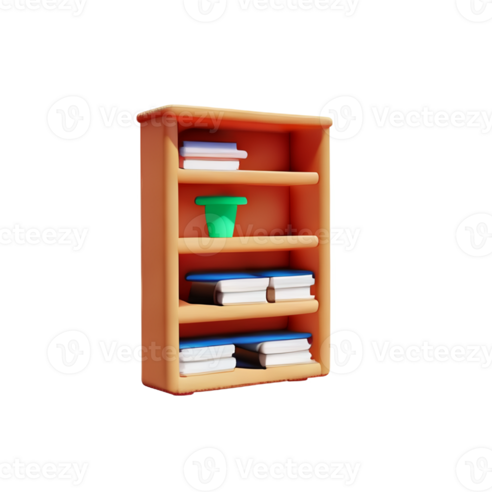 Modern bookshelf isolated with white background png