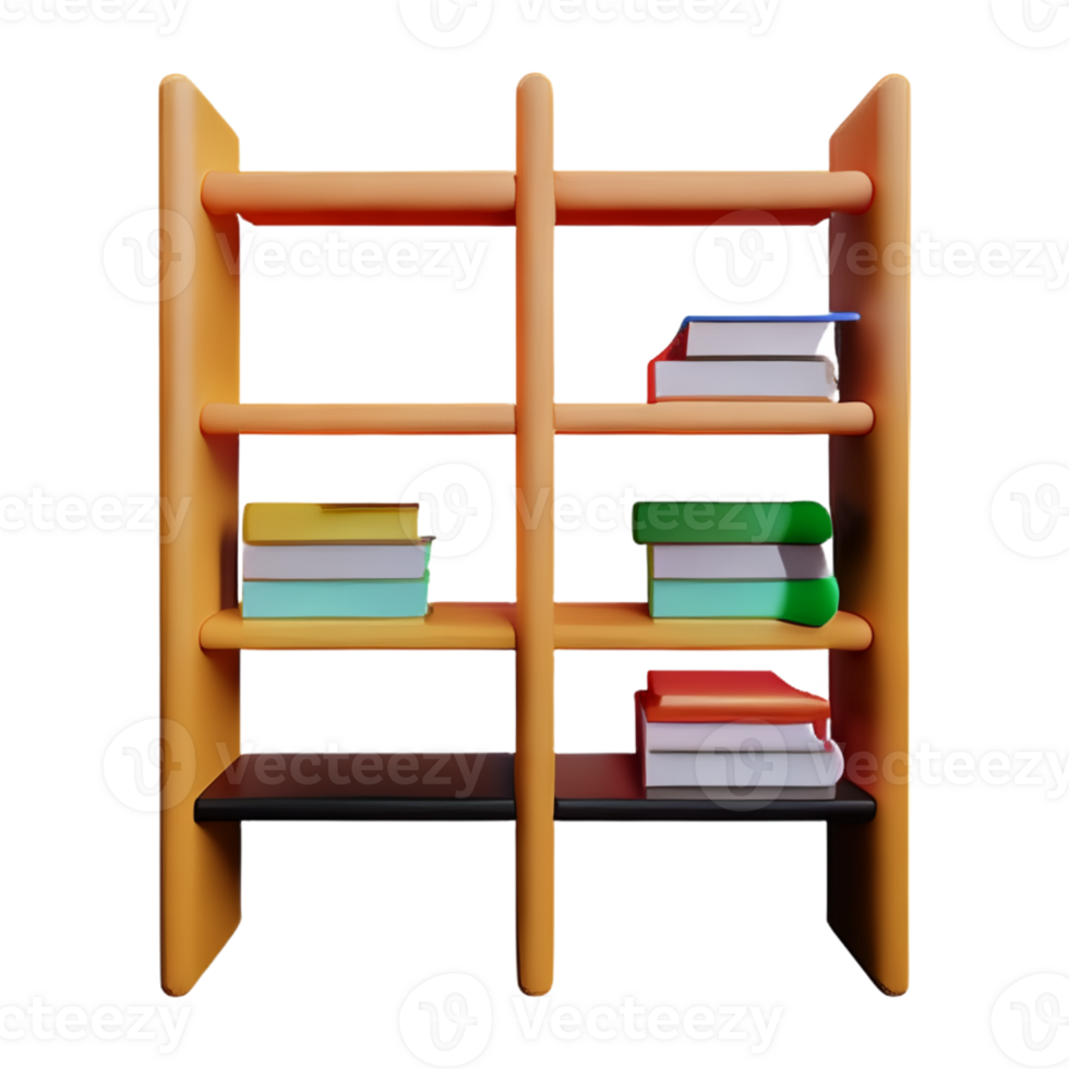 Modern bookshelf isolated with white background png