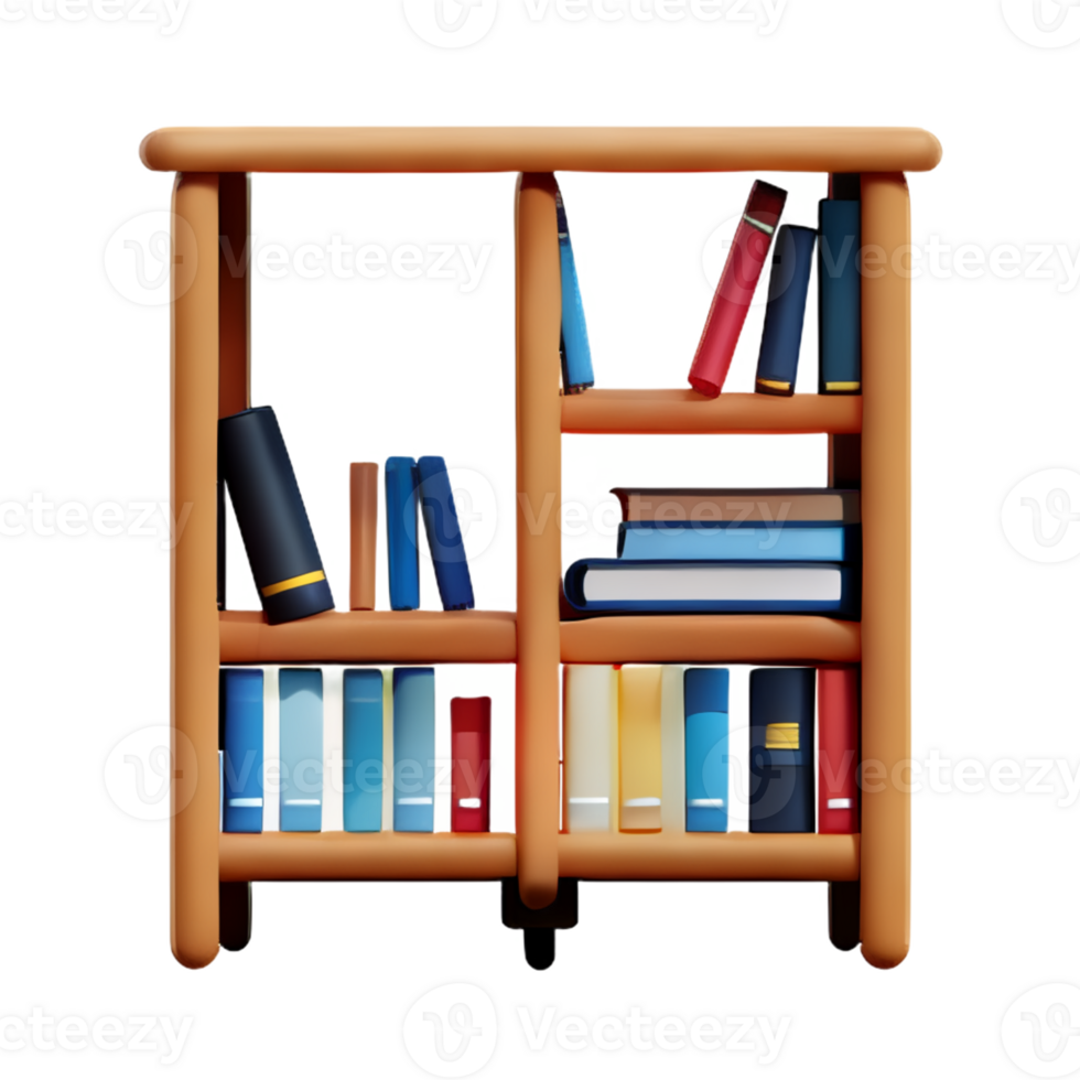 Modern bookshelf isolated with white background png
