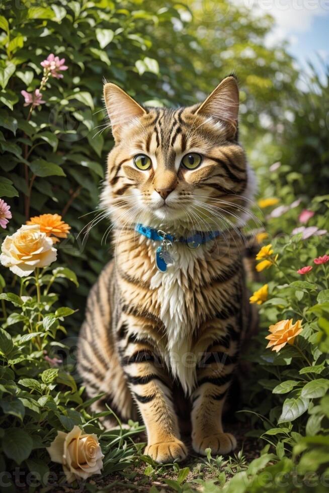 An adorable cat in the garden photo