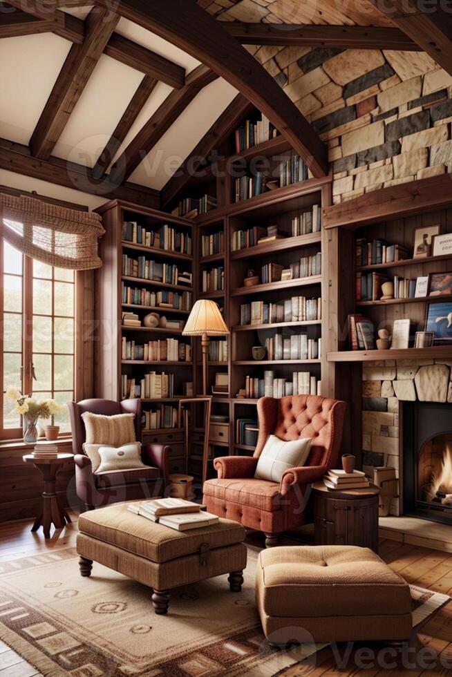 Old library room with books photo