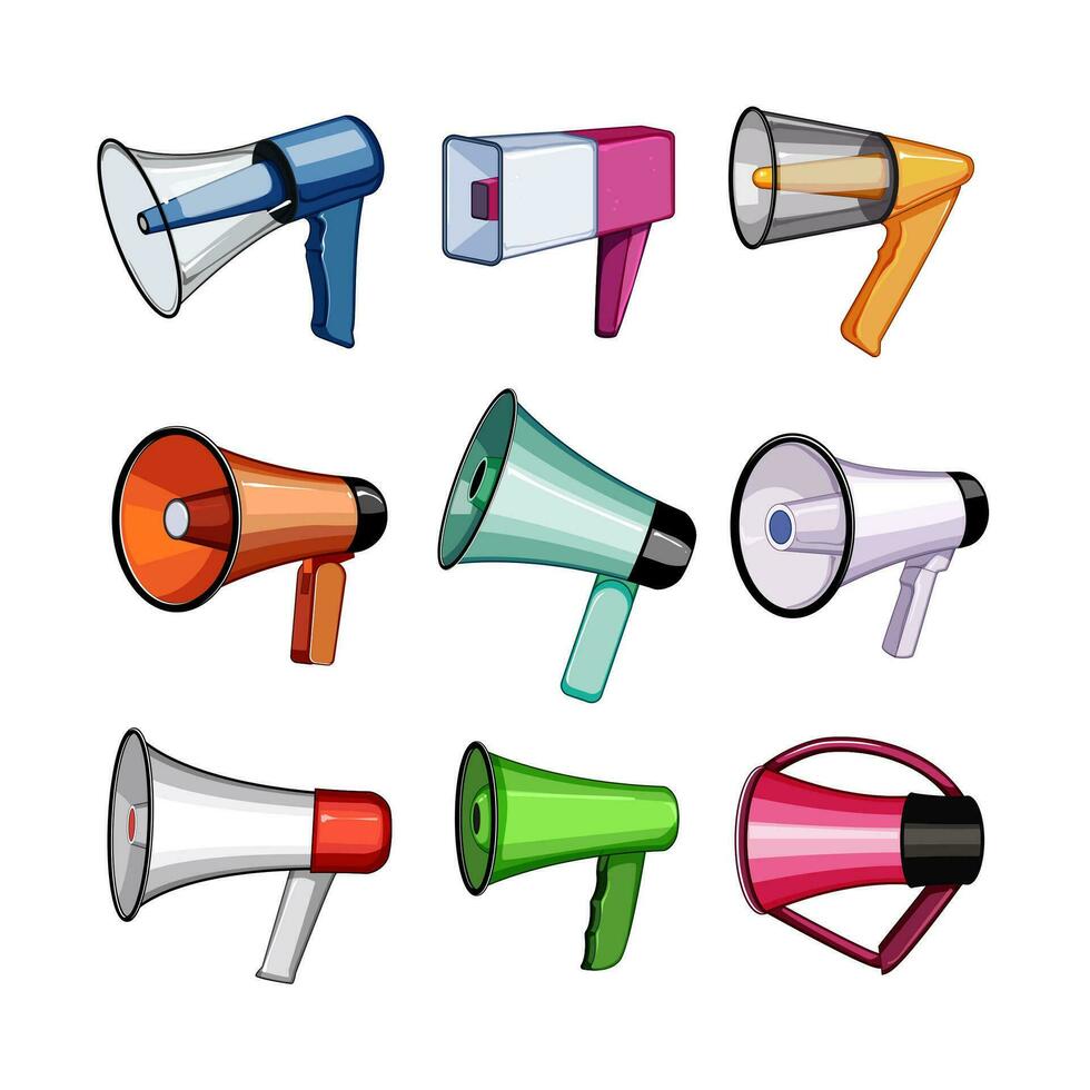 megaphone speaker set cartoon vector illustration