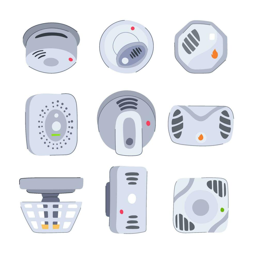 smoke detector set cartoon vector illustration