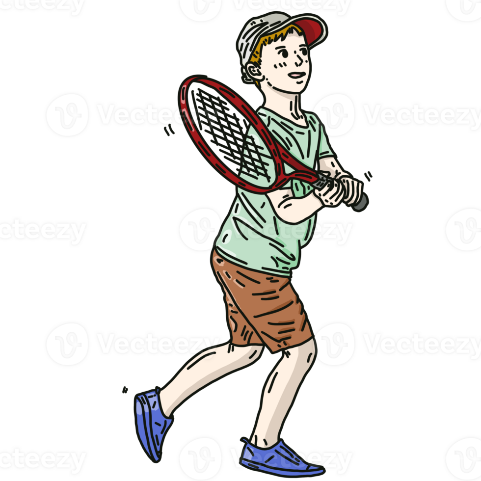 Tennis player with racket png