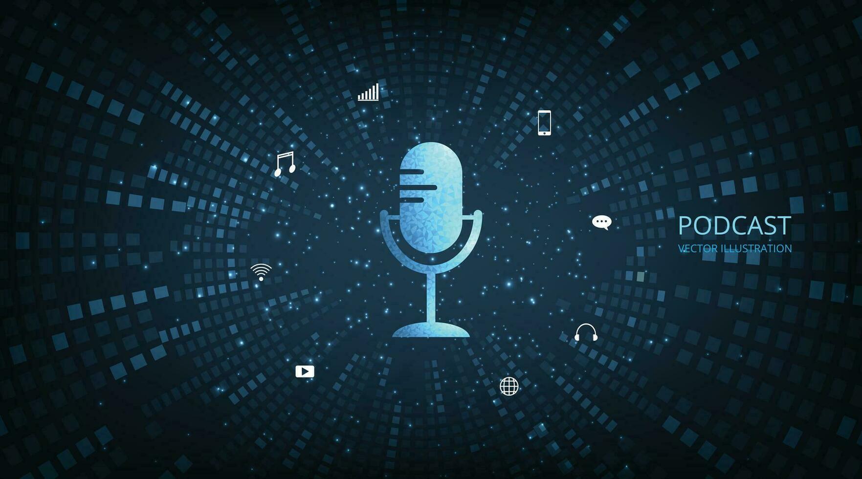 Illustration of Podcast icon with circle wave vector background.