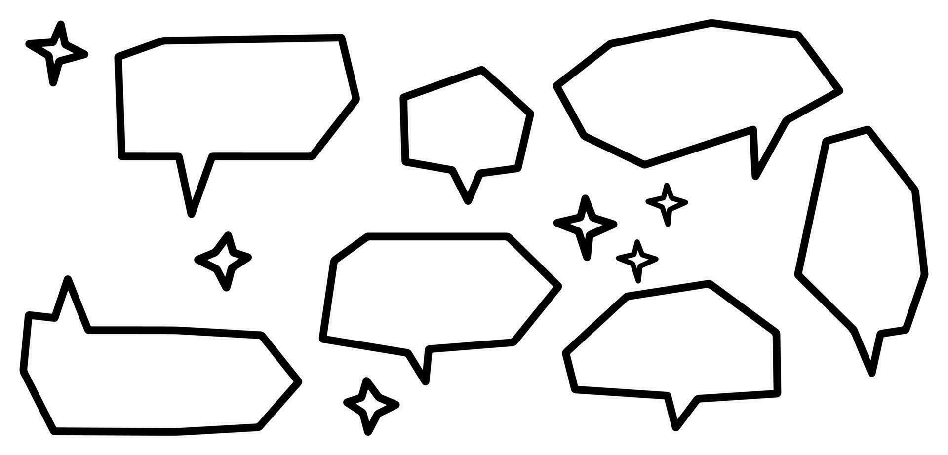 Doodle speech bubbles with sparkle on set. hand drawn style. isolated on white background. vector illustration