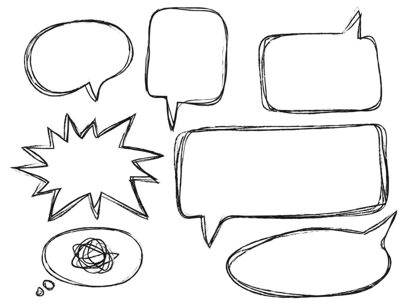 hand drawn Set of empty comic speech bubbles. Doodle design element of vector illustration