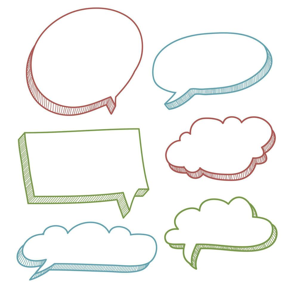 Doodle set of comic speech bubbles. isolated on white background. vector illustration