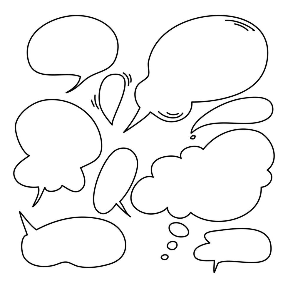 Doodle set of comic speech bubbles. isolated on white background. vector illustration