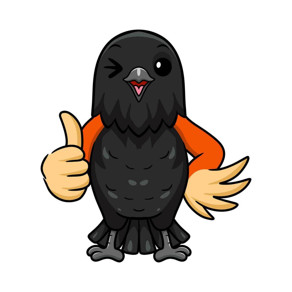 Cute red winged black bird cartoon giving thumb up vector