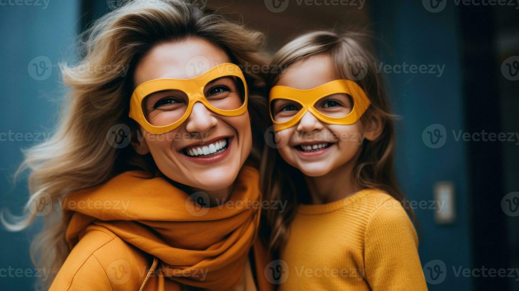 Mom and girl like superhero photo