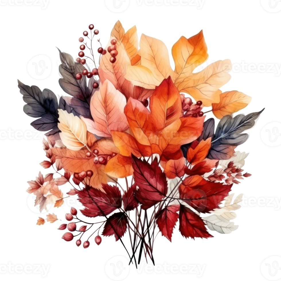 Watercolor colorful autumn bouquet isolated png