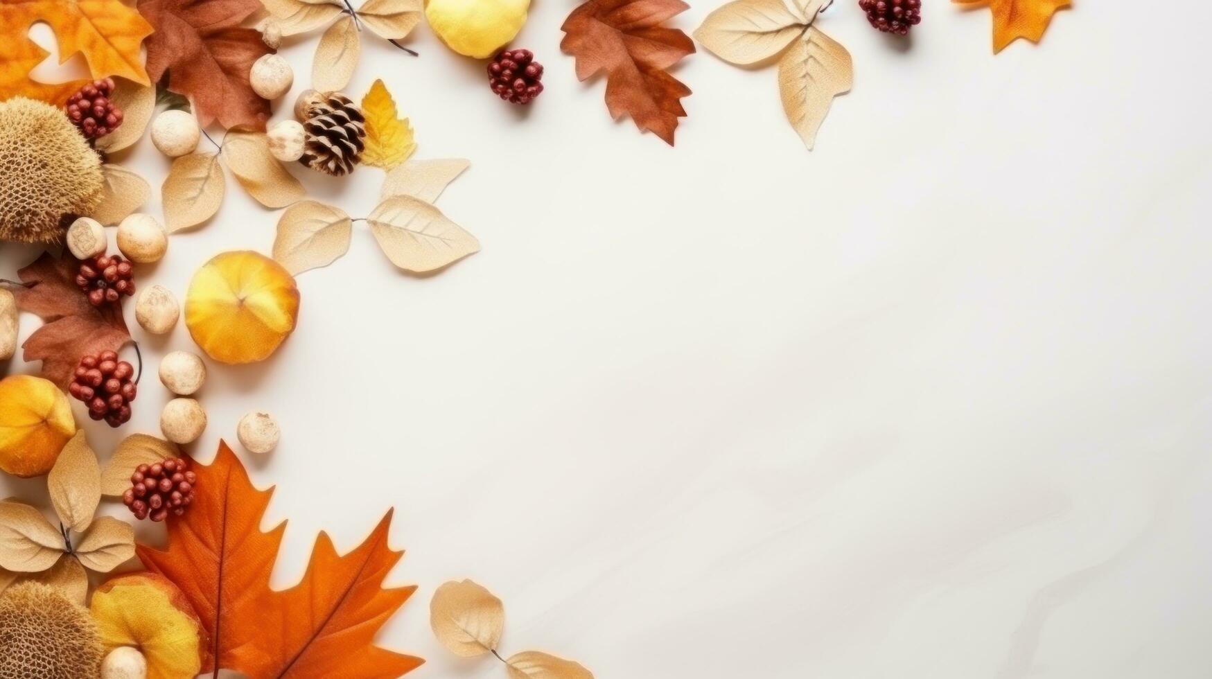 Autumn background with falling leaves and copy space photo