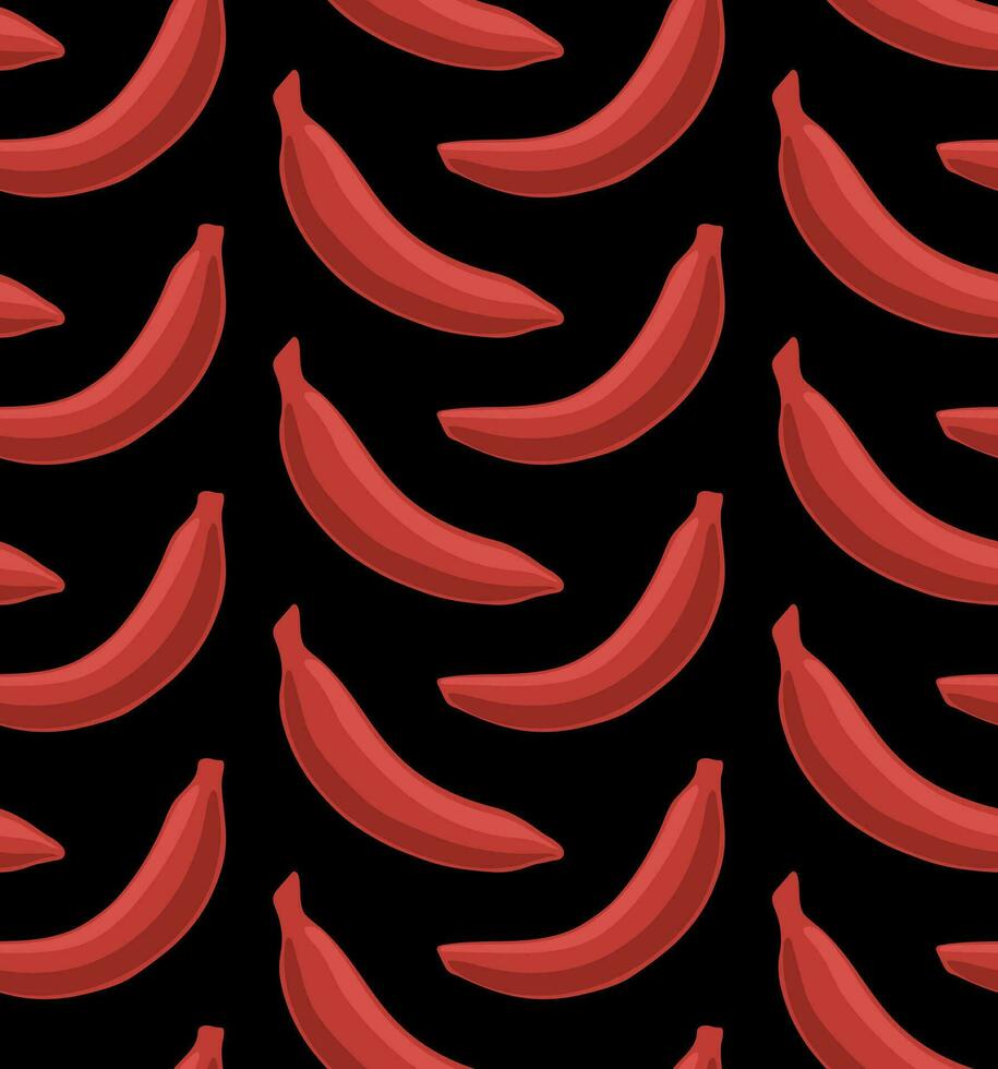 BLACK VECTOR SEAMLESS BACKGROUND WITH BRIGHT RED BANANAS IN POP ART STYLE