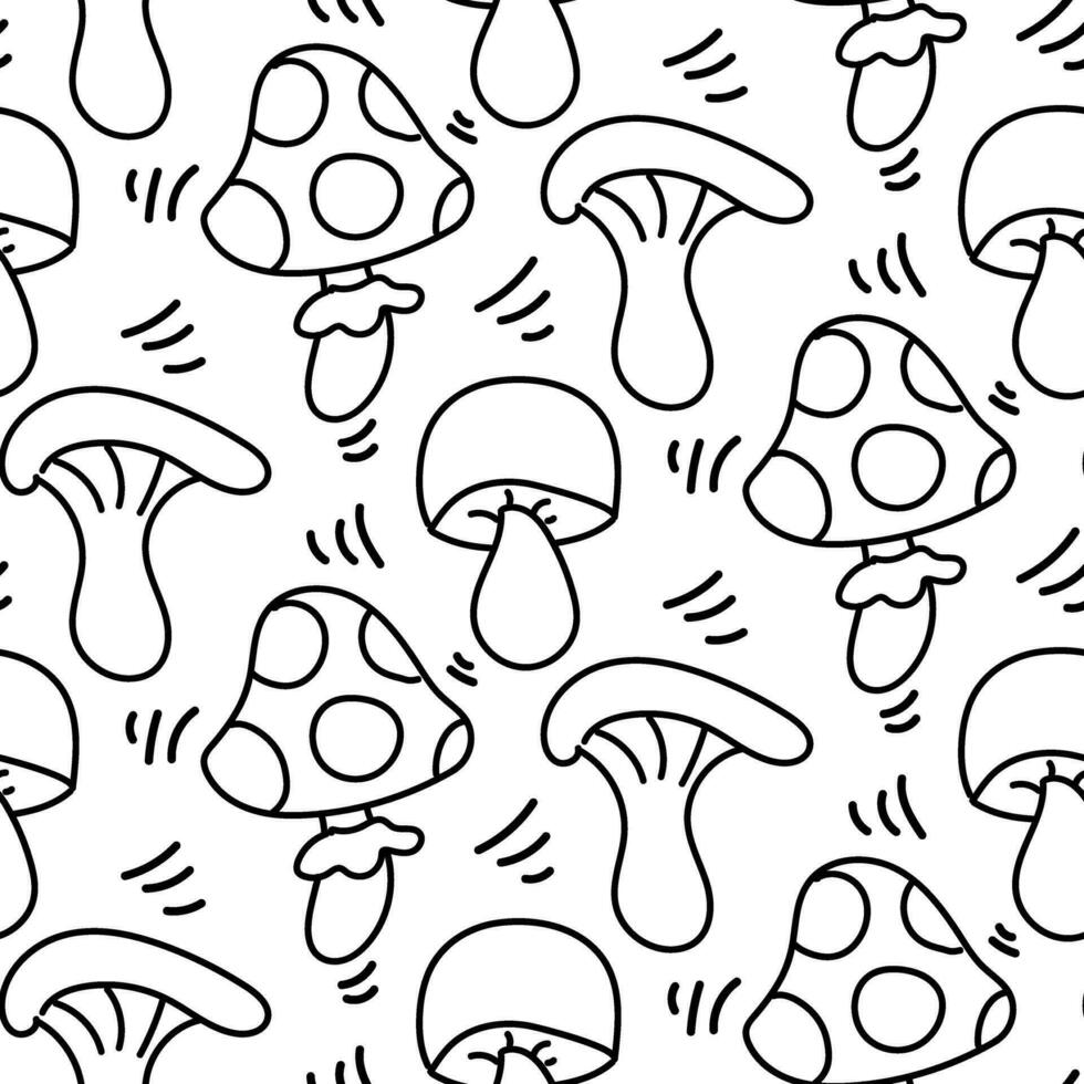 Seamless pattern with hand-drawn mushrooms on a white background. Vector illustration for wrapping paper and textiles on an autumn theme. Cartoon sketches