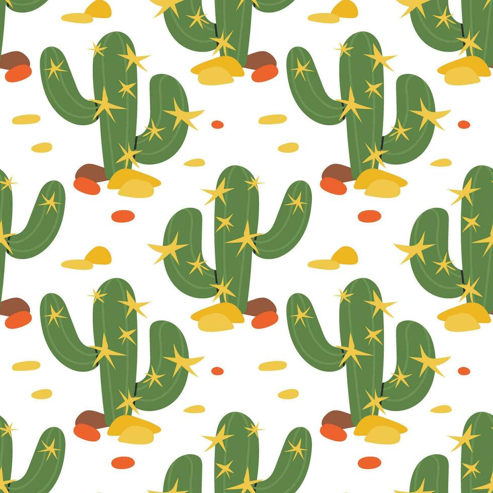 sin costura modelo de de colores cactus en el desierto. cactus repetir el antecedentes impresión. salvaje Oeste motivos, interminable textura con cactus, montañas. vector ilustración en retro minimalismo estilo