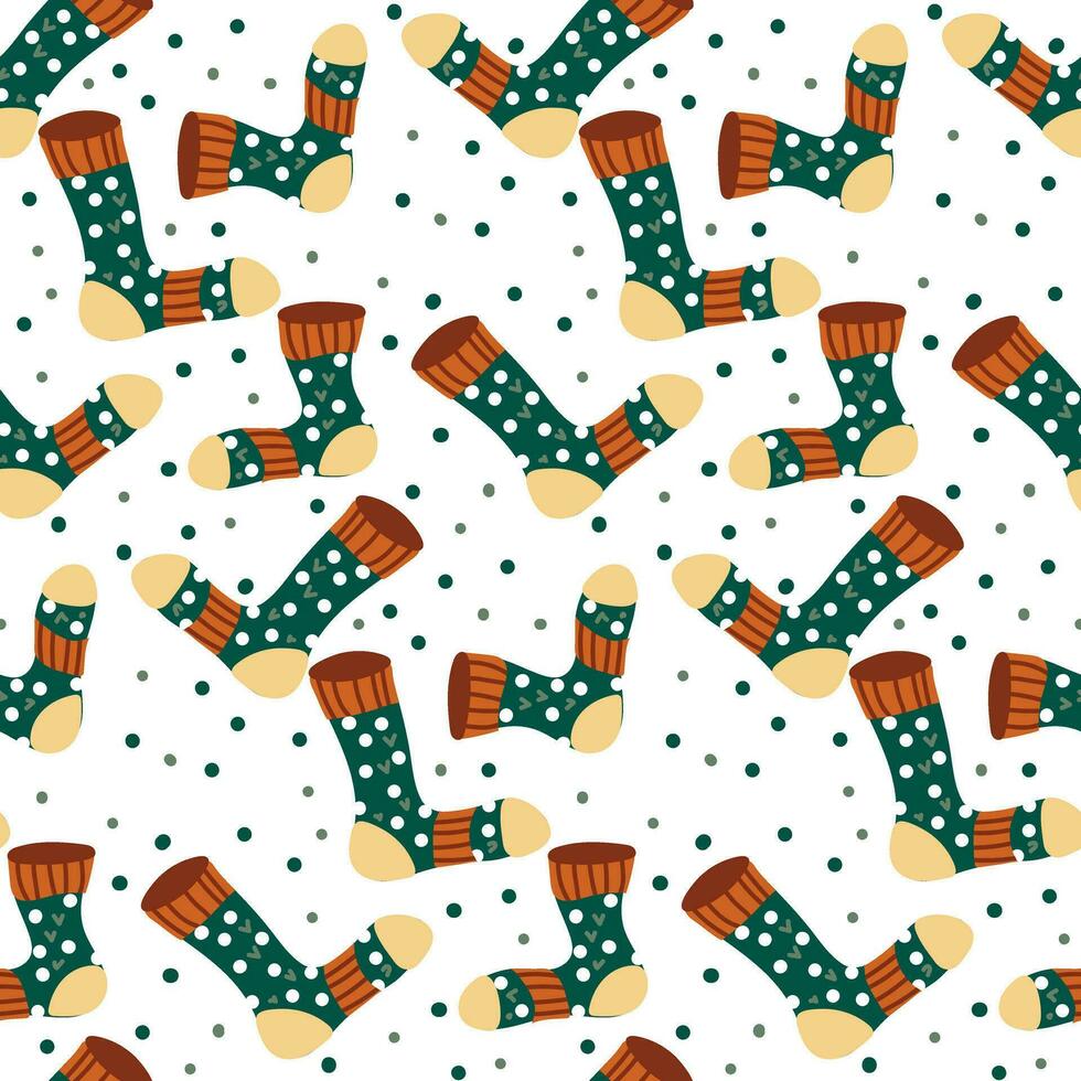 Cozy pattern with striped socks on a white background. Cozy autumn socks. Warm delicate print, children's cartoon texture. Suitable for printed products on paper and textiles vector
