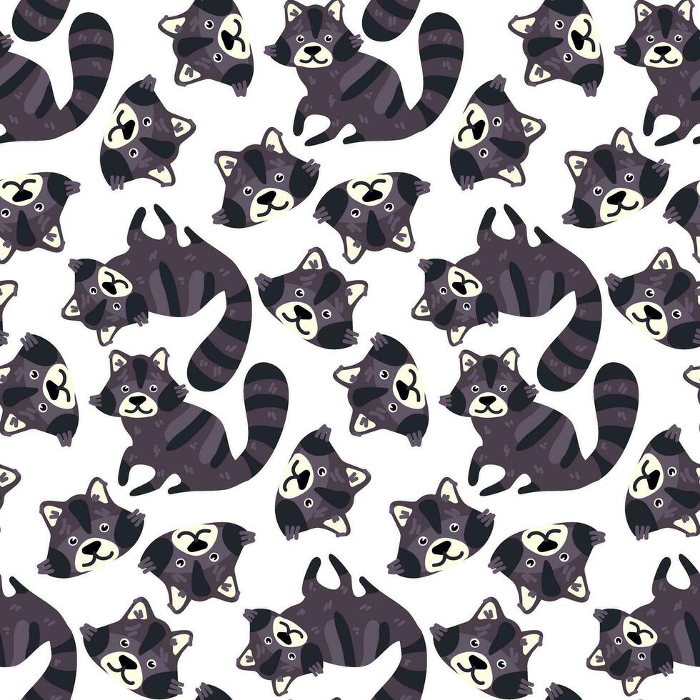 Seamless children's pattern with cute raccoons. A forest animal in a seamless texture. Ideal for children's printing, clothing, textiles. Vector illustration