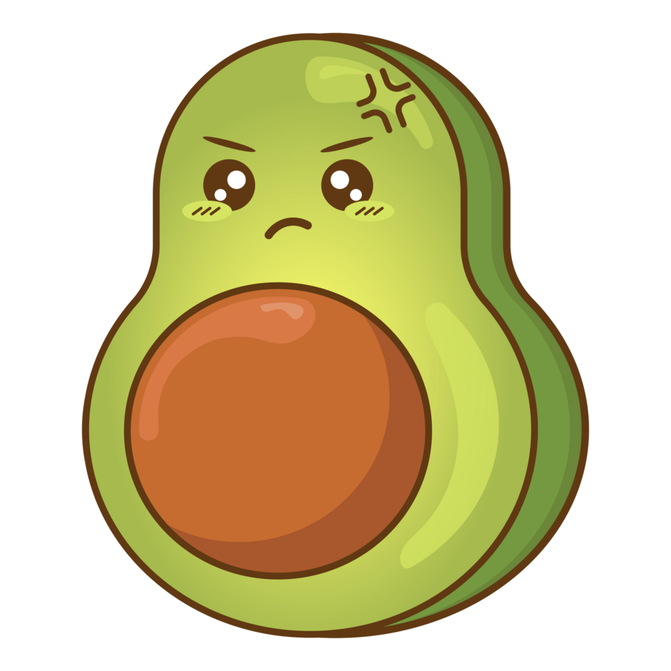 angry avocado kawaii style. cute png illustration fruit and vegetable characters