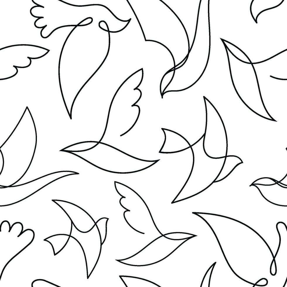 Vector seamless line birds pattern. Flying, freedom, peace minimalist background.