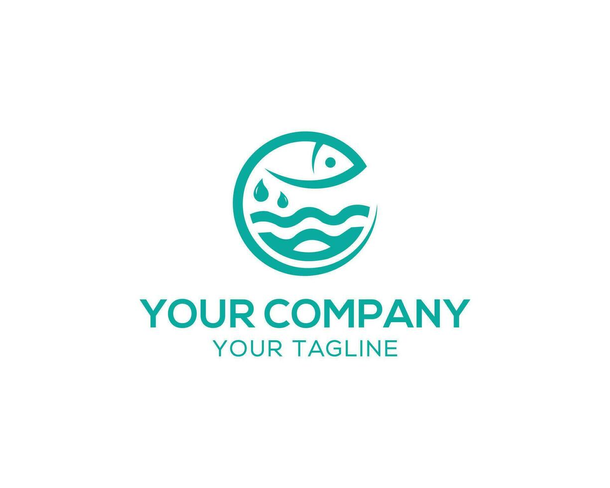 Creative Fish and sea waves logo design in circle shape vector concept.