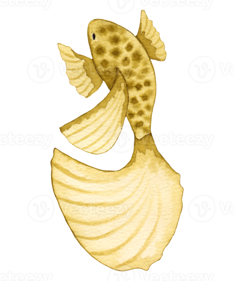 Watercolor fish.Single color,yellow.Simple,stylized style.Design element.Hand drawn. png