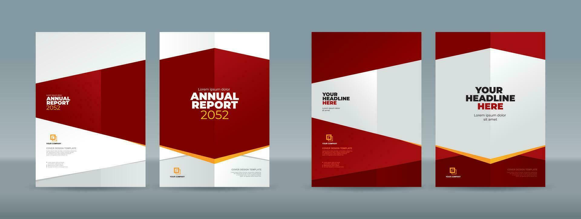 Abstract geometric shape on dark red and white color background - A4 size book cover front and back side template set for annual report, magazine, booklet, proposal, portfolio, brochure, poster vector