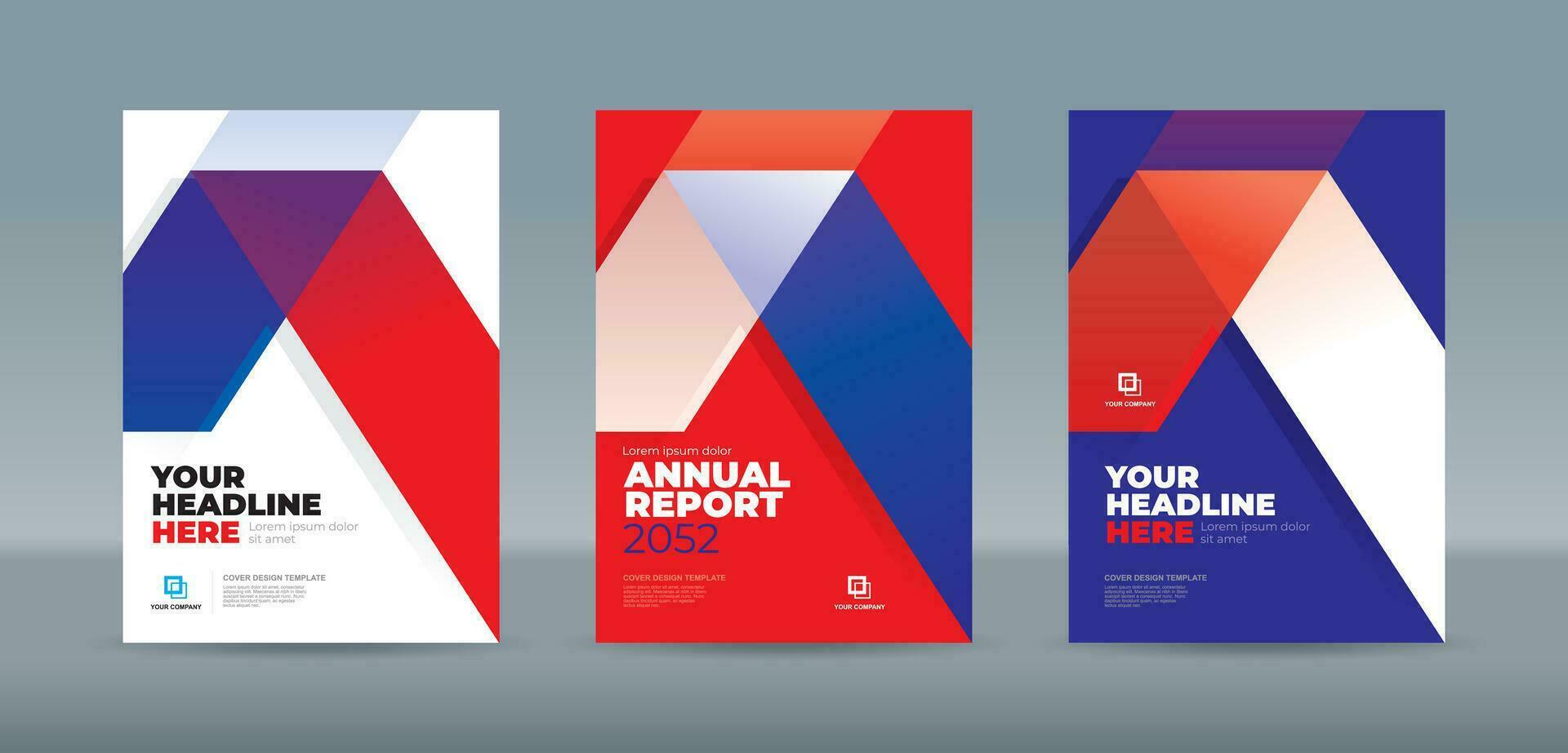 Modern folding ribbon theme book cover template in white, red, blue color. A4 size book cover template for annual report, magazine, booklet, proposal, portfolio, brochure, poster vector