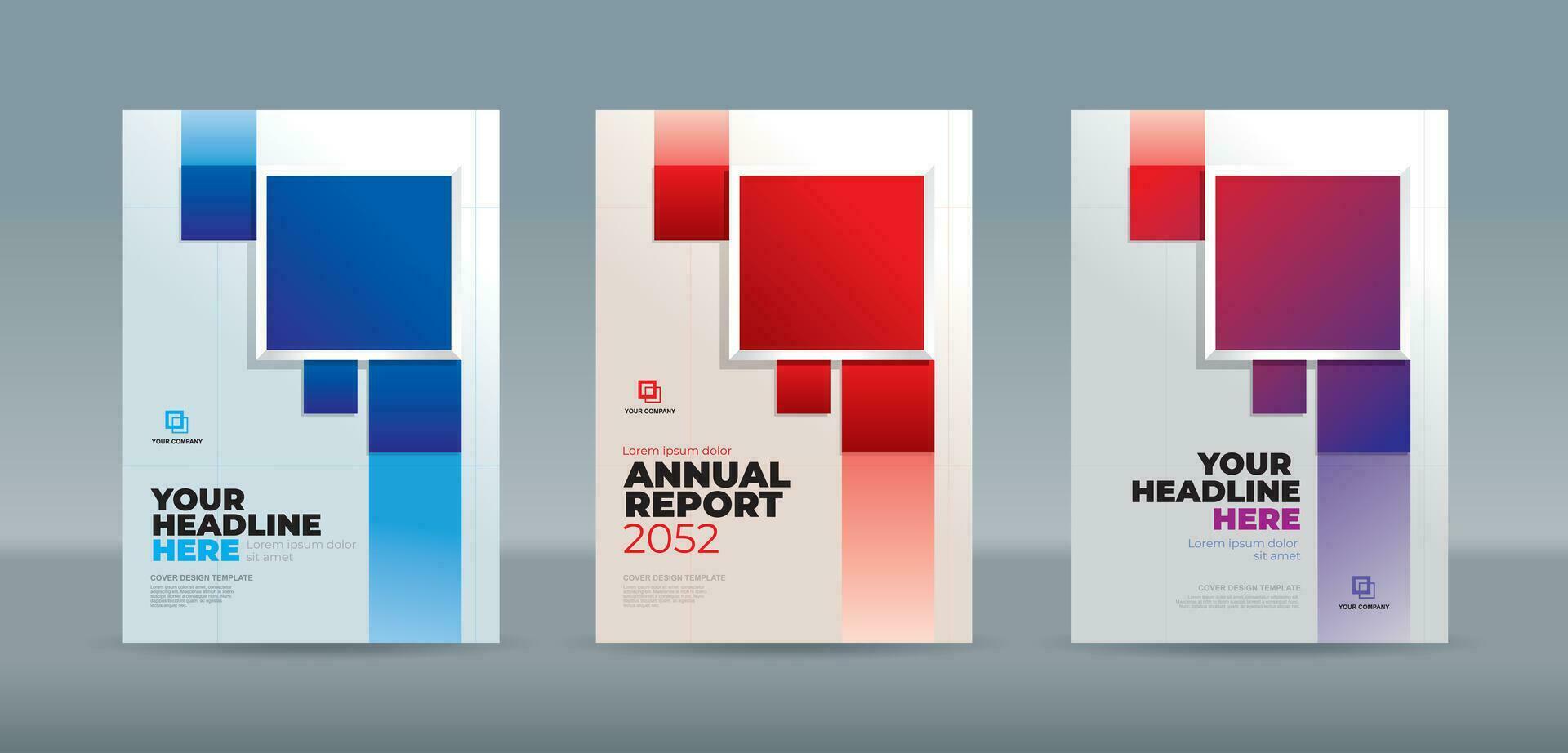 Blue and red abstract rectangle on white gradation background. A4 size book cover template for annual report, magazine, booklet, proposal, portfolio, brochure, poster vector
