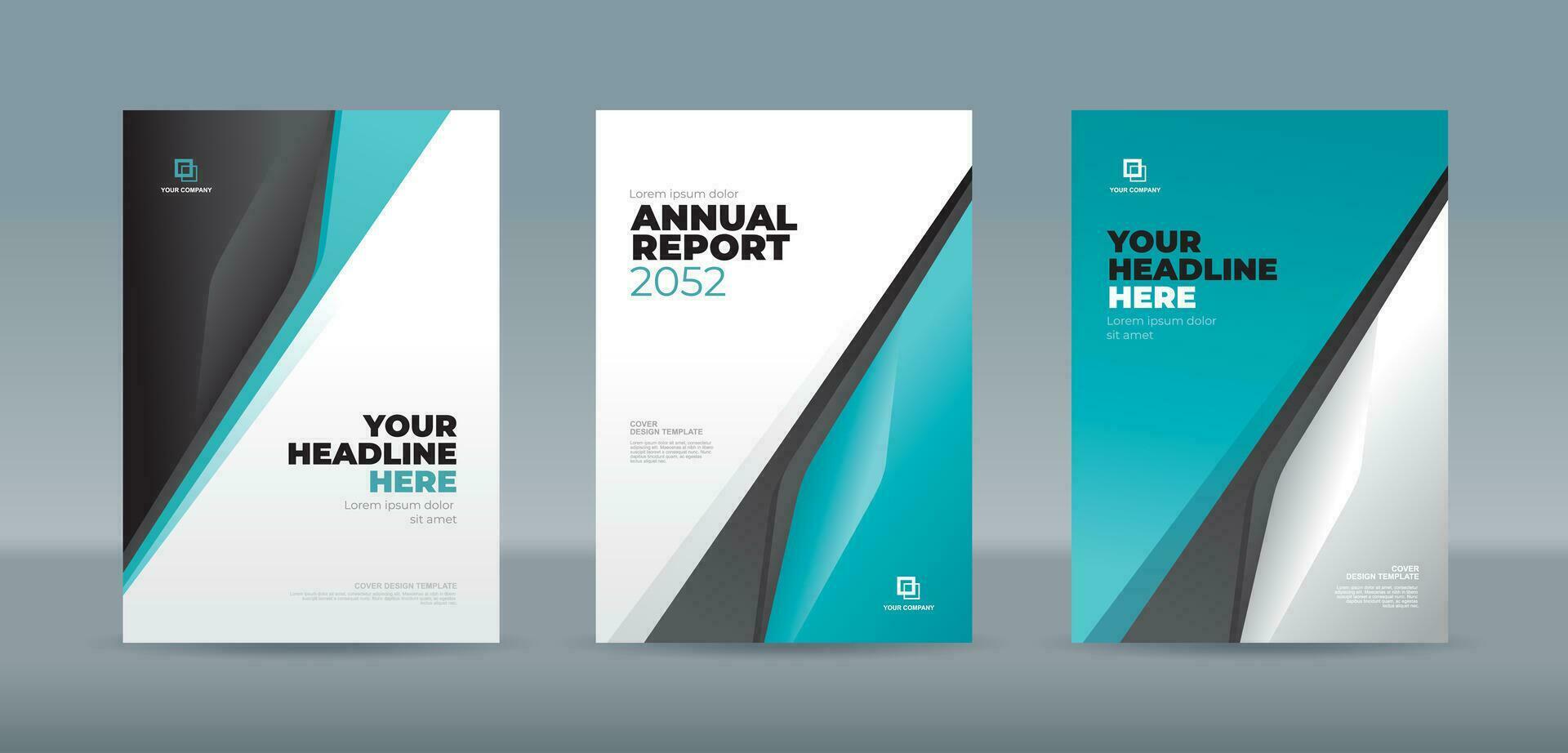 teal white and black abstract shape on white teal gradation background. A4 size book cover template for annual report, magazine, booklet, proposal, portfolio, brochure, poster vector