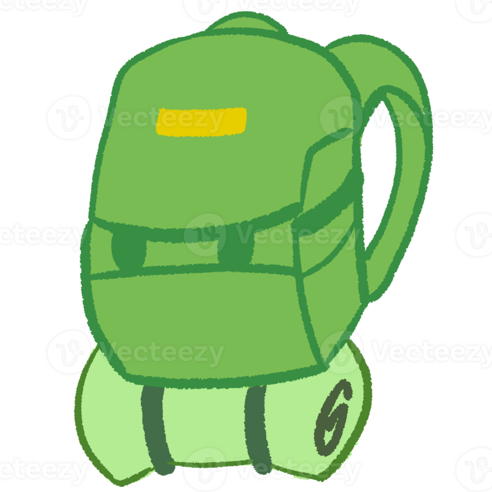 Green backpack for travel and camping png