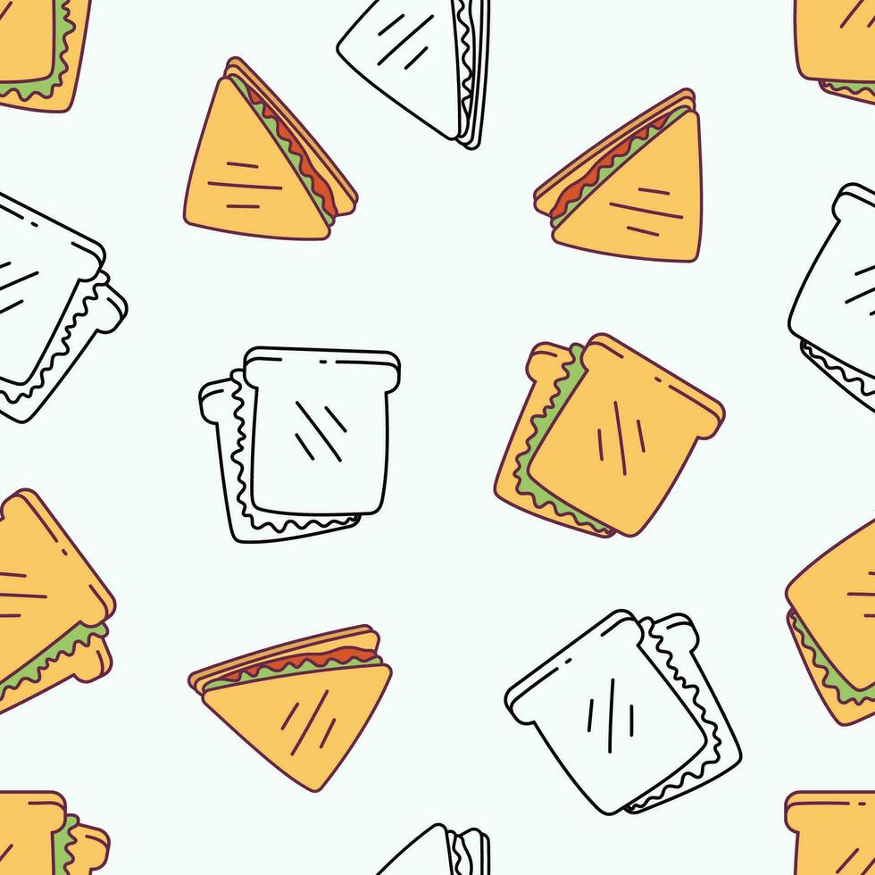 Sandwich doodle hand drawn seamless pattern vector illustration