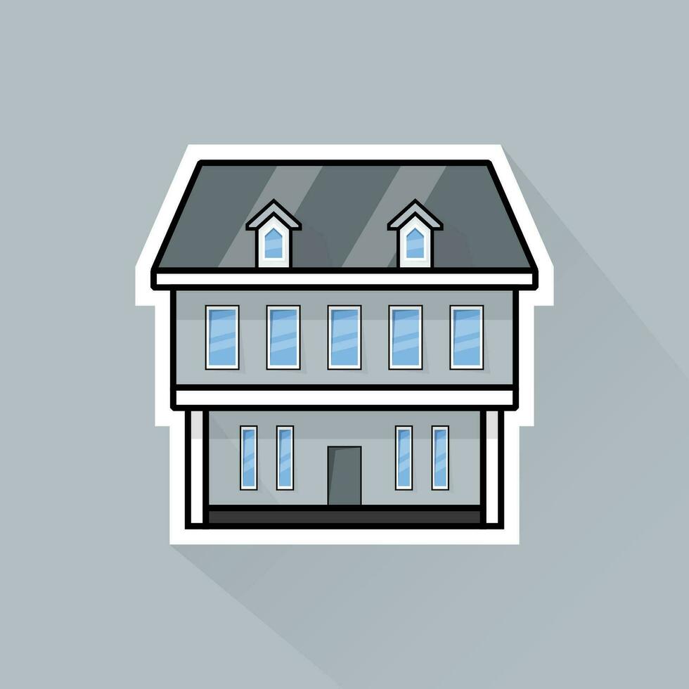 Illustration Vector of Gray Suburban House in Flat Design