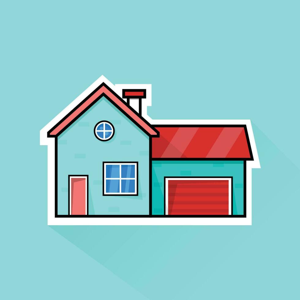 Illustration Vector of Green Suburban House in Flat Design