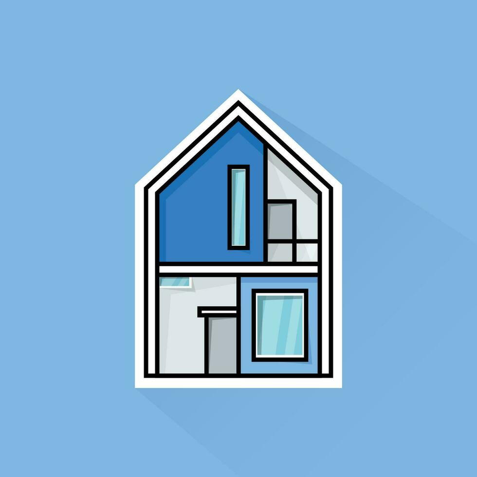 Illustration Vector of Blue Modern House in Flat Design