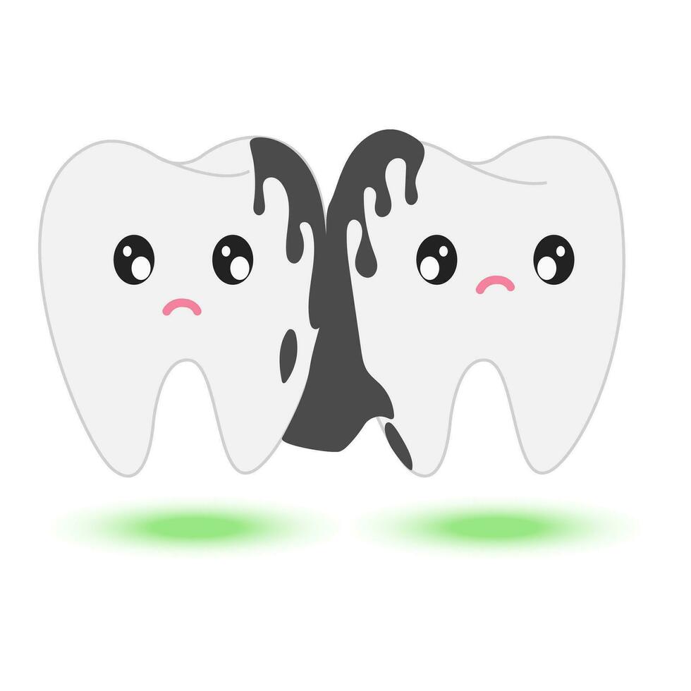 Dirty and smelly tooth cartoon character in flat design on white background. Vector illustration