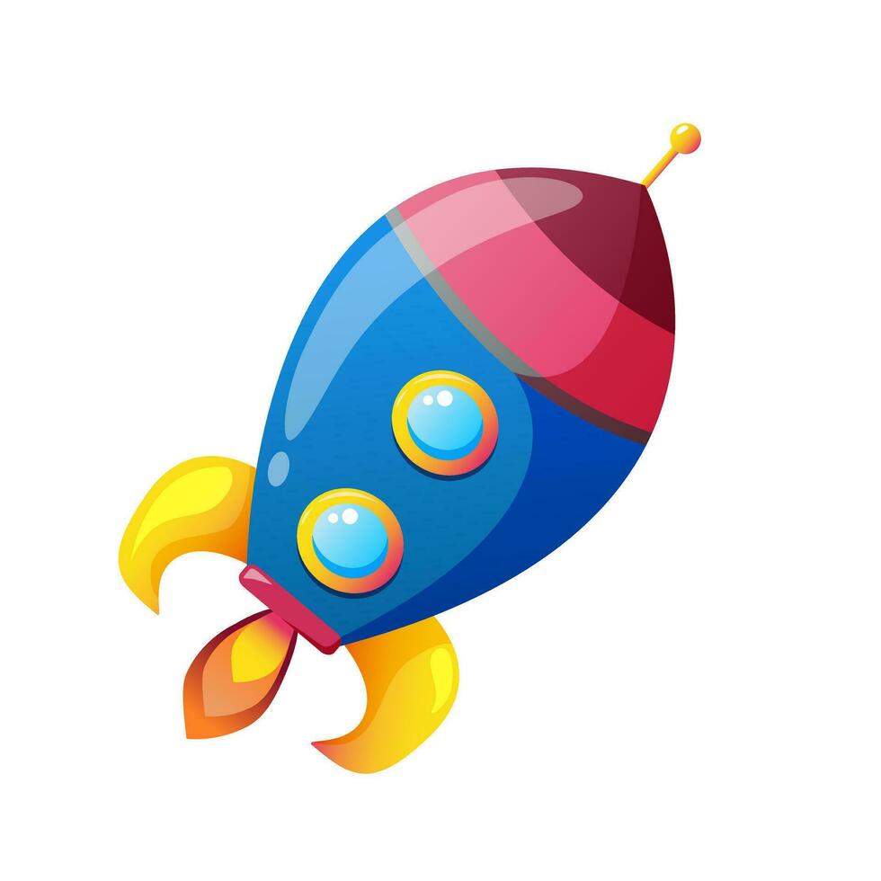 Cartoon rocket spaceship isolated vector illustration. Cute rocket for kids design, card, print.