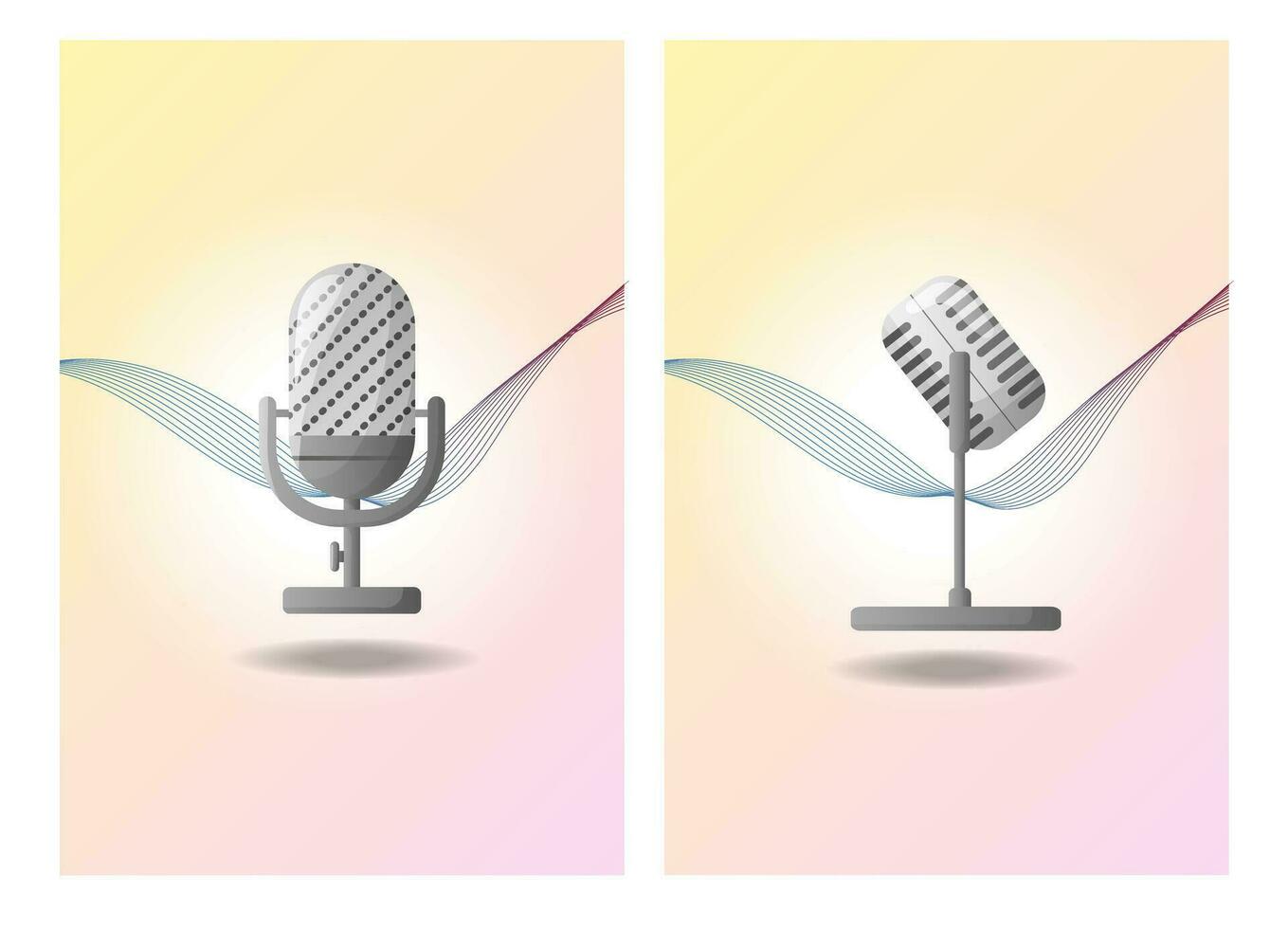Illustration about podcasting, music, records. Podcast equipment. Set of microphones vector illustration