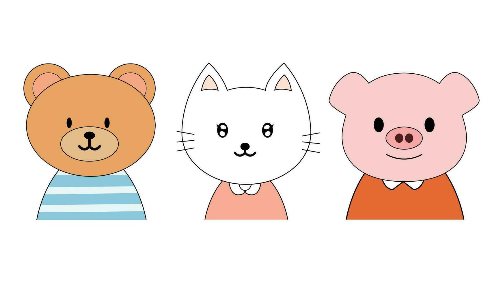 Cute animals bear, pig, dog, cat, fog and deer for icon, avatar, icon, kids, element and illustration vector