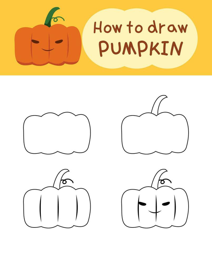 How to draw pumpkin step by step for kids, education, coloring, book