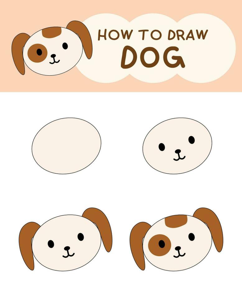 How to draw cute dog cartoon step by step for illustration, education and kids vector