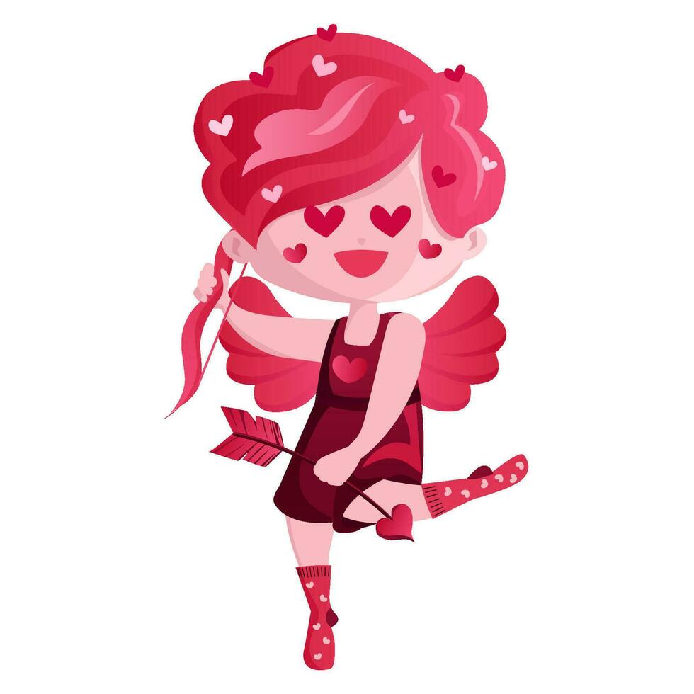 Cute pink cupid vector. This cute pink cupid vector illustration can be used to add a touch of love and romance to Valentine s Day cards, wedding invitations, or any other romantic-themed designs.