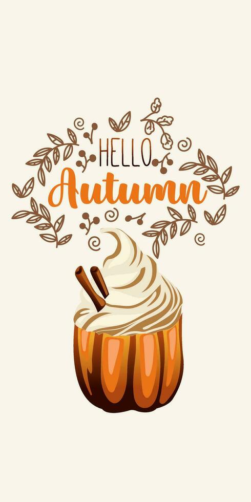 Hola otoño póster con otoño postre. el póster lata ser usado para estacional saludos y invitaciones a otoño eventos tal como festivales, café y panadería publicidad, decoración para restaurantes vector