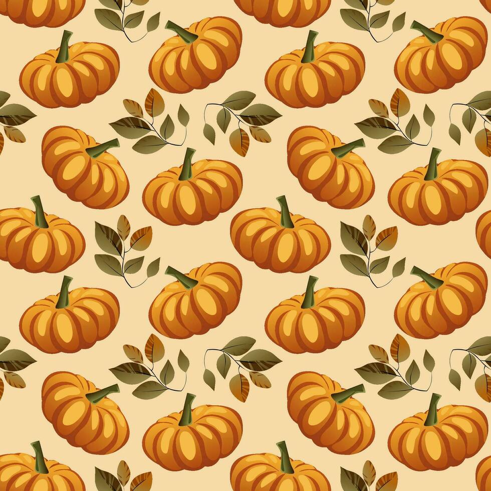 otoño sin costura modelo con calabazas y hojas. hogar decoración, textil diseño, envase papel, papelería, álbum de recortes, digital fondos de pantalla, sitio web antecedentes. vector ilustración.