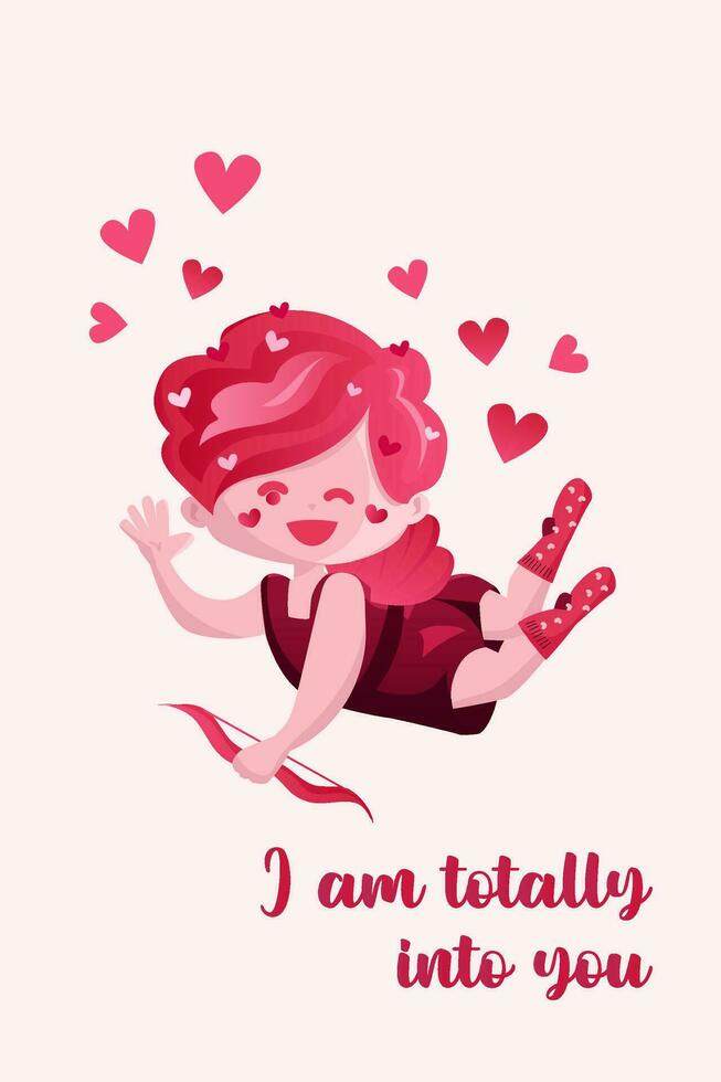 vertical saludo tarjeta para enamorado s día con un Cupido. vector, dibujos animados estilo. lata ser usado a crear sentido y romántico saludos a Rápido amor y afecto en el especial ocasión. vector